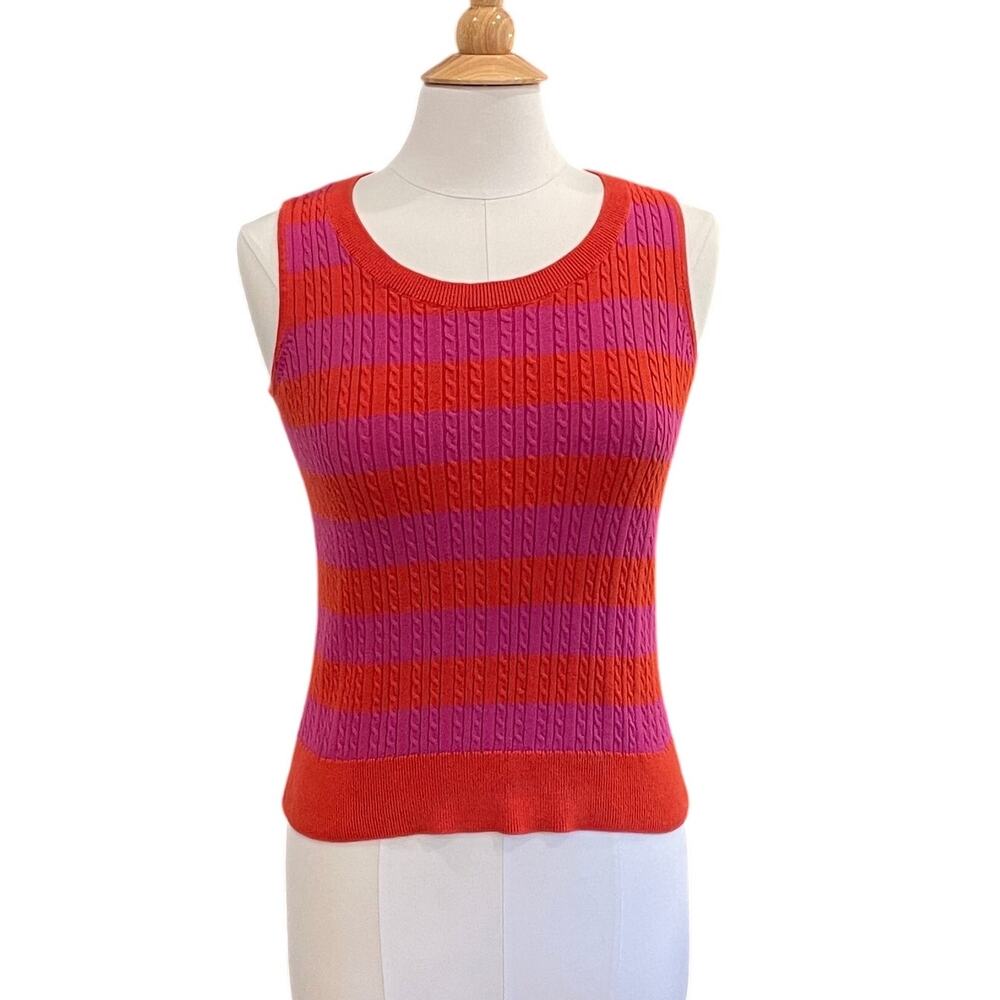 Talbots Red, Pink Stripe Cable Knit Sweater Vest, Preppy, Y2K, Size PS